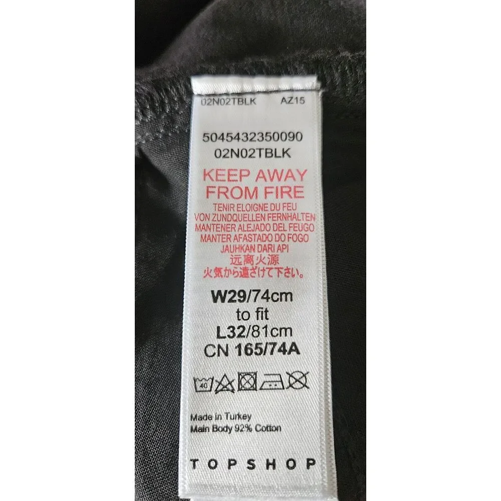 NWT TOPSHOP JAMIE W29 woman black ORGANIC denim skinny stretch jeans Turkey made